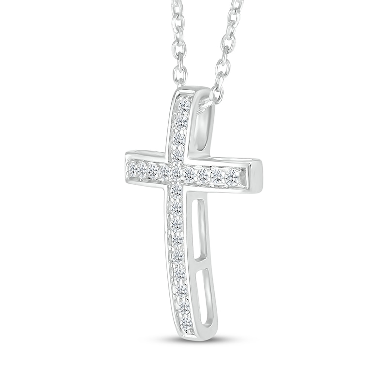 Main Image 2 of Diamond Domed Cross Necklace 1/10 ct 10K White Gold 18"