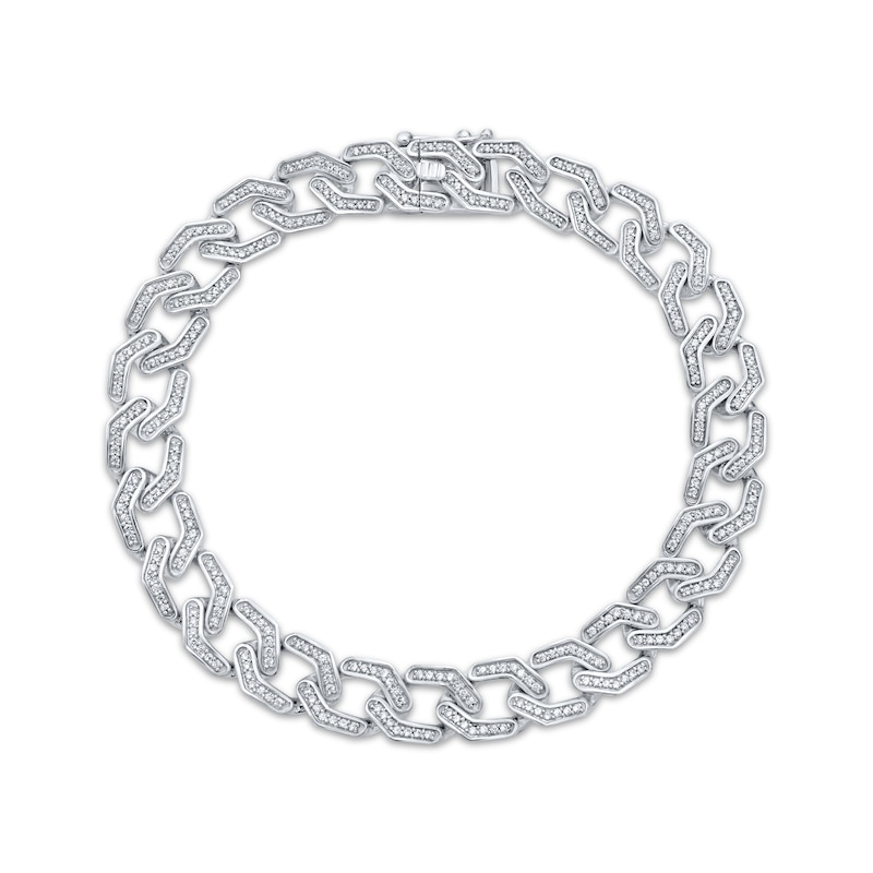 Main Image 1 of Men's Diamond Geometric Curb Chain Bracelet 2 ct tw Sterling Silver 8.5&quot;