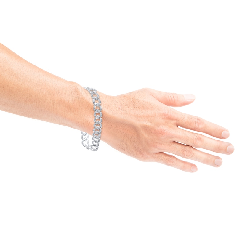 Main Image 4 of Men's Diamond Geometric Curb Chain Bracelet 2 ct tw Sterling Silver 8.5&quot;