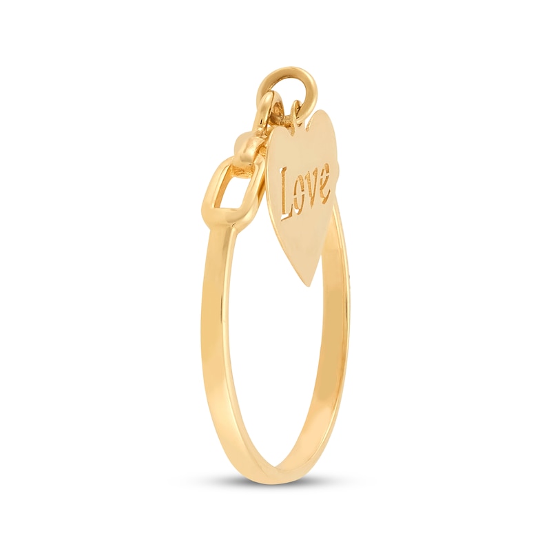 Main Image 2 of &quot;Love&quot; Heart Dangle Chain Link Ring 10K Yellow Gold