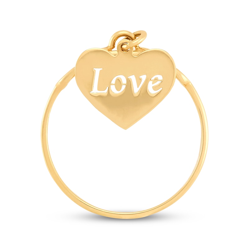 Main Image 3 of &quot;Love&quot; Heart Dangle Chain Link Ring 10K Yellow Gold