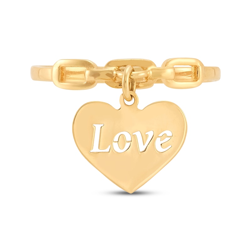 Main Image 4 of &quot;Love&quot; Heart Dangle Chain Link Ring 10K Yellow Gold