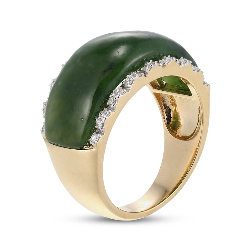 Main Image 2 of Nephrite Jade & Diamond Scallop Edge Ring 1/6 ct tw 14K Yellow Gold