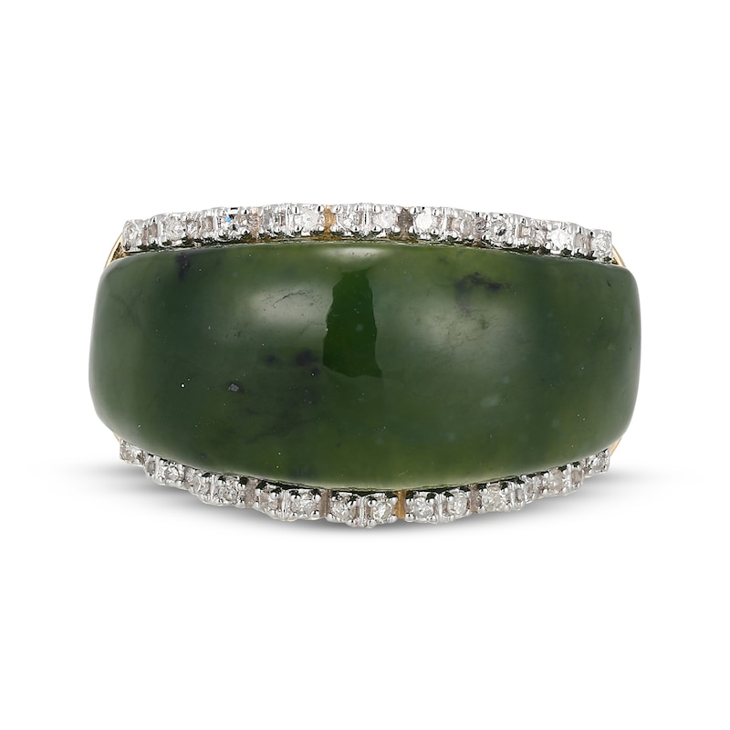 Main Image 3 of Nephrite Jade & Diamond Scallop Edge Ring 1/6 ct tw 14K Yellow Gold