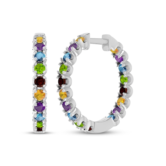 Garnet, Citrine, Amethyst, Peridot & Swiss Blue Topaz Inside-Out Hoop Earrings Sterling Silver