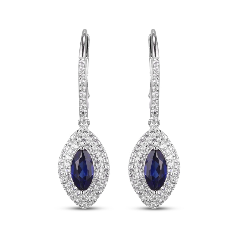 Main Image 2 of Marquise-Cut Blue Lab-Created Sapphire & White Lab-Created Sapphire Double Halo Drop Earrings Sterling Silver