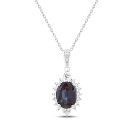 Oval-Cut Lab-Created Alexandrite & White Lab-Created Sapphire Necklace Sterling Silver 18"
