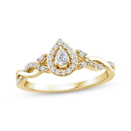 Now + Forever Pear-Shaped Diamond Halo Engagement Ring 1/3 ct tw 14K Yellow Gold