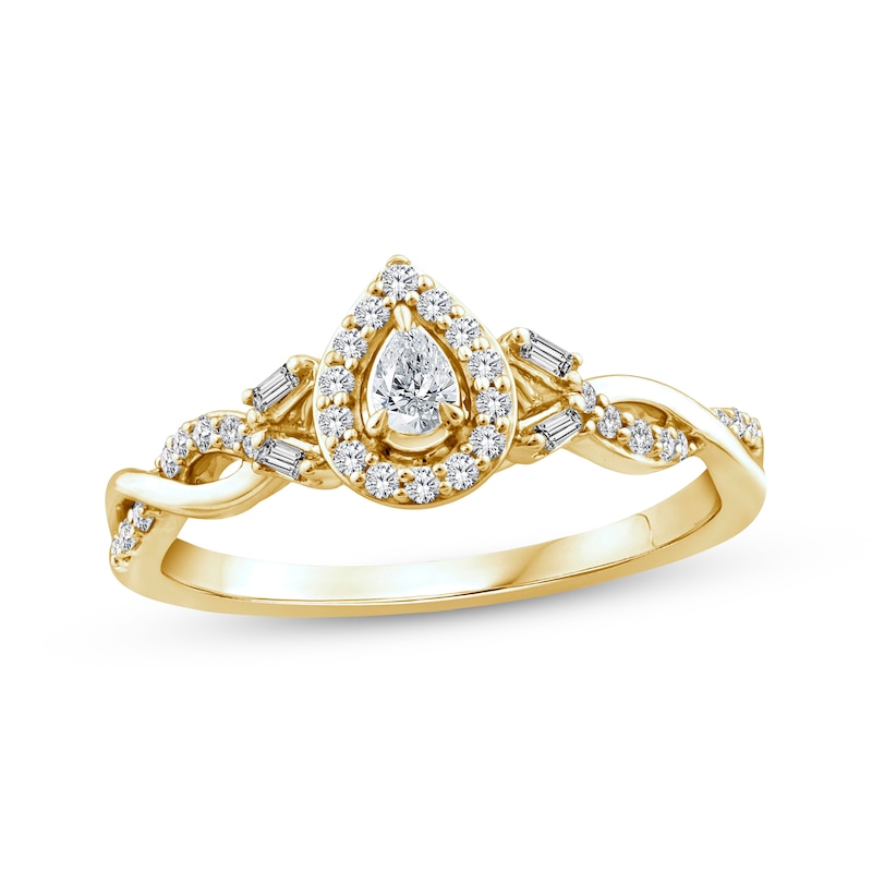 Main Image 1 of Now + Forever Pear-Shaped Diamond Halo Engagement Ring 1/3 ct tw 14K Yellow Gold