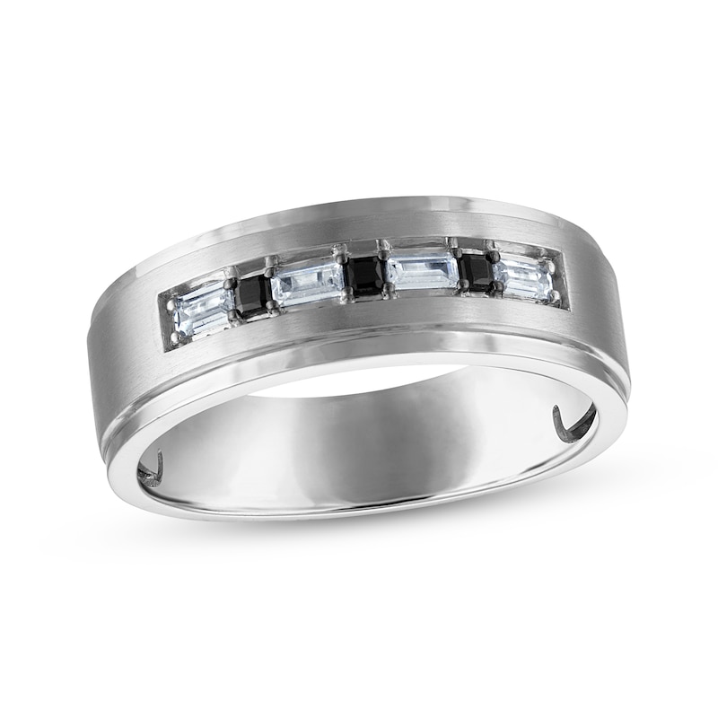 Main Image 1 of Now + Forever Men's Diamond & Blue Sapphire Wedding Band 1/8 ct tw 10K White Gold