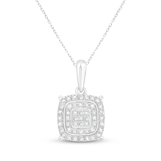 Multi-Diamond Cushion-Shaped Necklace 1/10 ct tw 10K White Gold 18"