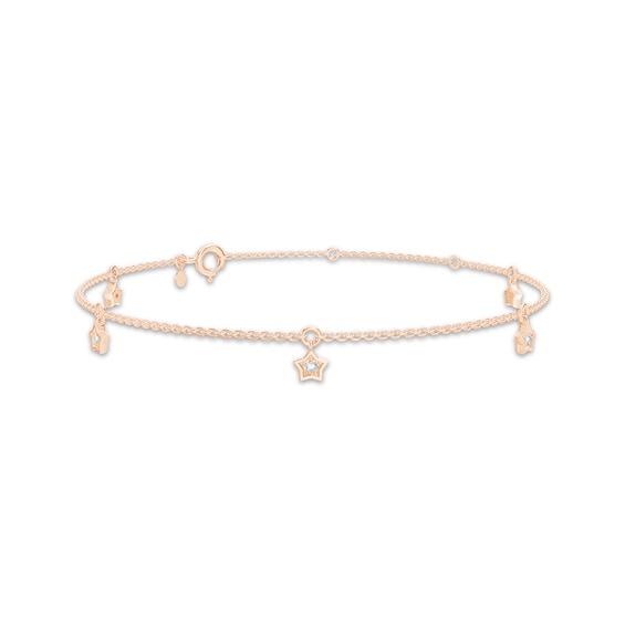 Diamond Star Dangle Anklet 1/8 ct tw 10K Rose Gold 10"