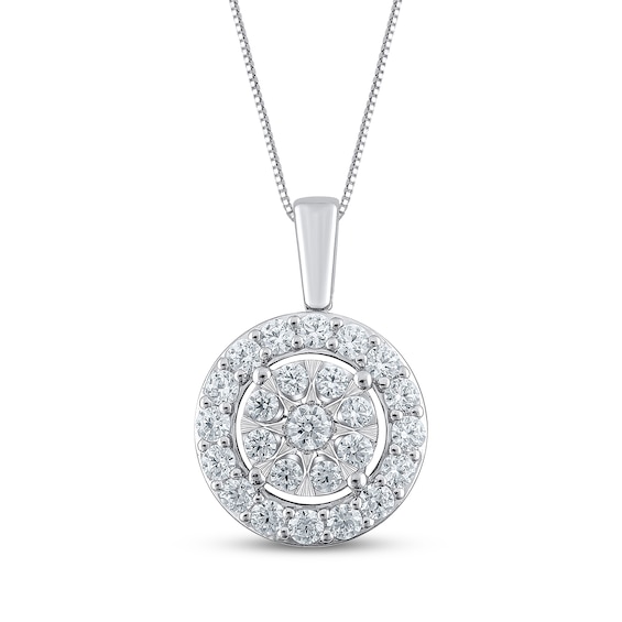 Multi-Diamond Halo Necklace 1 ct tw 10K White Gold 18"