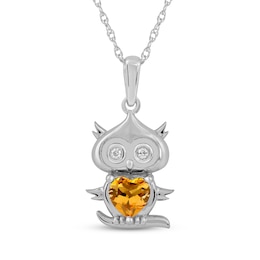 Heart-Shaped Citrine & White Lab-Created Sapphire Owl Necklace Sterling Silver 18"