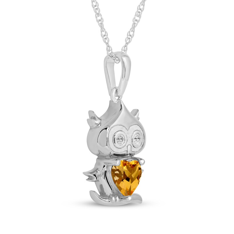 Main Image 2 of Heart-Shaped Citrine & White Lab-Created Sapphire Owl Necklace Sterling Silver 18&quot;
