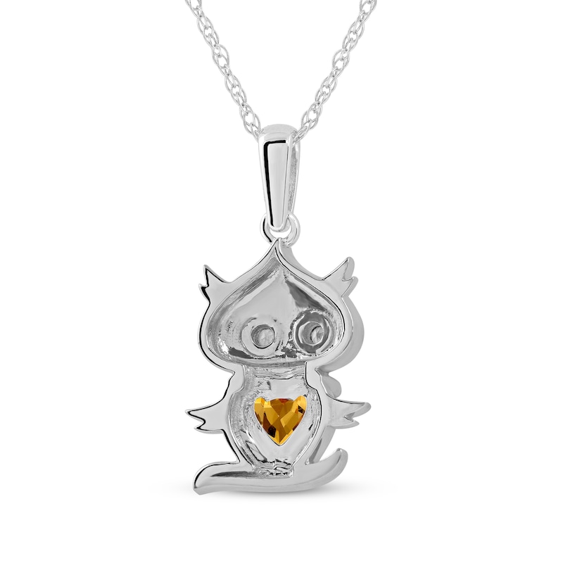 Main Image 3 of Heart-Shaped Citrine & White Lab-Created Sapphire Owl Necklace Sterling Silver 18&quot;