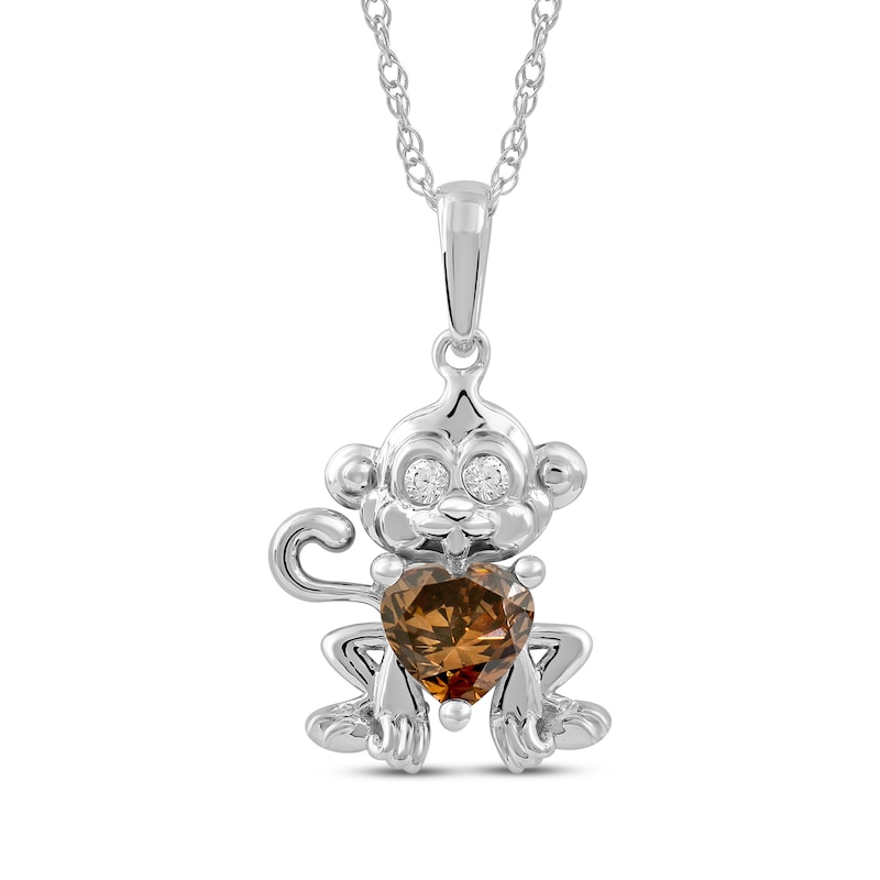Main Image 1 of Heart-Shaped Smoky Quartz & White Lab-Created Sapphire Monkey Necklace Sterling Silver 18&quot;