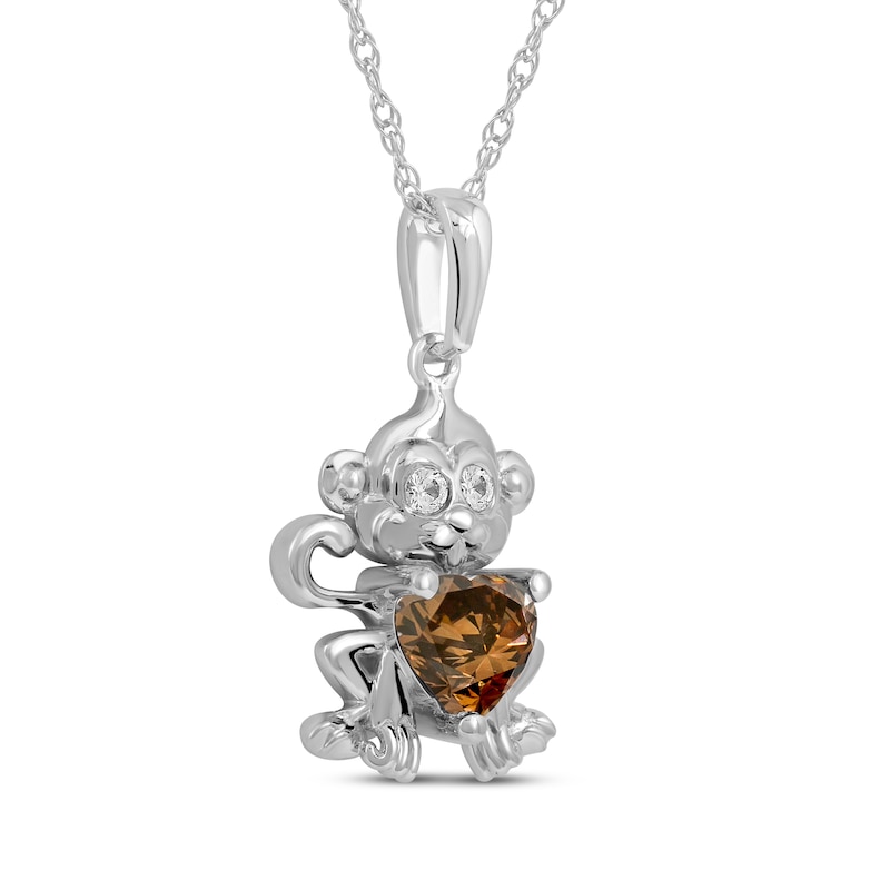 Main Image 2 of Heart-Shaped Smoky Quartz & White Lab-Created Sapphire Monkey Necklace Sterling Silver 18&quot;