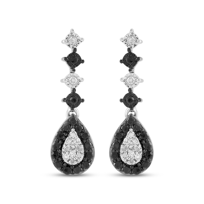 Main Image 2 of Black & White Diamond Teardrop Dangle Earrings 1/4 ct tw Sterling Silver