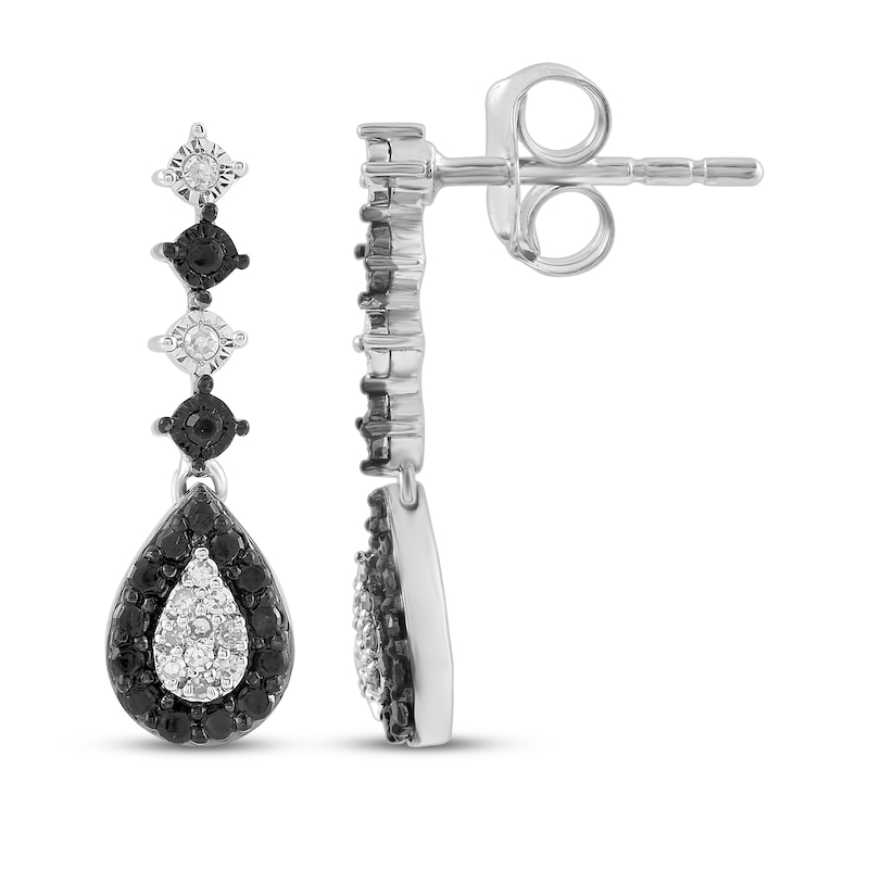 Main Image 3 of Black & White Diamond Teardrop Dangle Earrings 1/4 ct tw Sterling Silver
