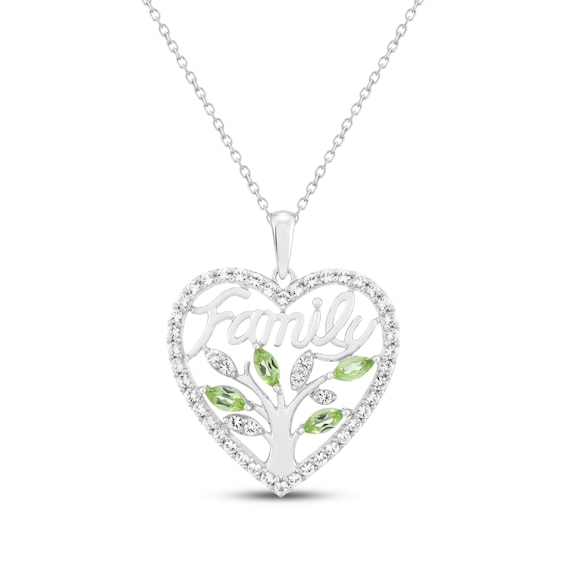 Marquise-Cut Peridot & White Lab-Created Sapphire "Family" Tree Heart Necklace Sterling Silver 18"