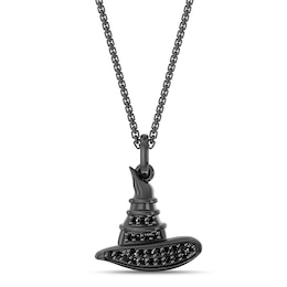 Wicked Black Diamond Witch Hat Necklace 1/8 ct tw Black Rhodium-Plated Sterling Silver 18"