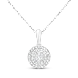 Diamond Triple Halo Circle Necklace 1/5 ct tw Sterling Silver 18"