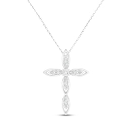 Diamond Pointed Cross Necklace 1/10 ct tw Sterling Silver 18"