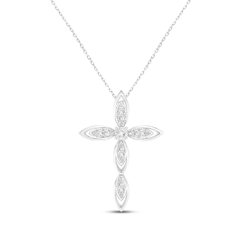 Main Image 1 of Diamond Pointed Cross Necklace 1/10 ct tw Sterling Silver 18&quot;