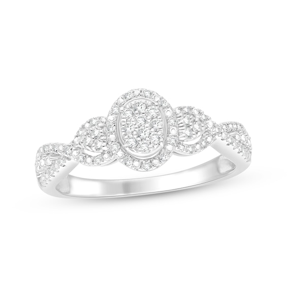 Multi-Diamond Oval Halo Twist Promise Ring 1/5 ct tw Sterling Silver