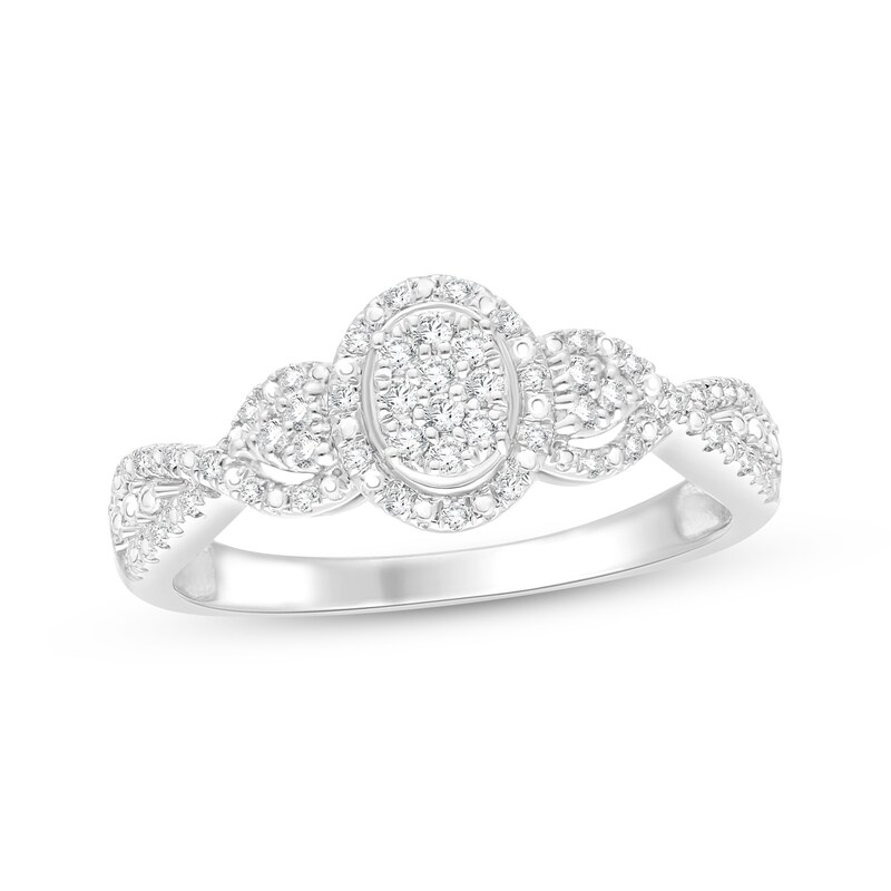 Main Image 1 of Multi-Diamond Oval Halo Twist Promise Ring 1/5 ct tw Sterling Silver