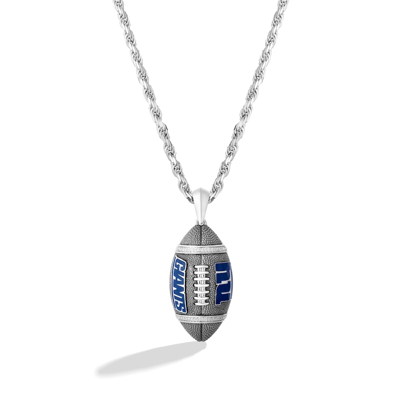 Main Image 1 of True Fans New York Giants 1/20 CT. T.W. Diamond Vertical Football Necklace in Sterling Silver