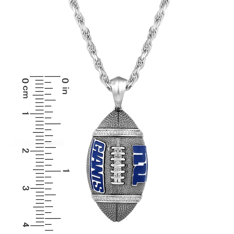 Main Image 4 of True Fans New York Giants 1/20 CT. T.W. Diamond Vertical Football Necklace in Sterling Silver