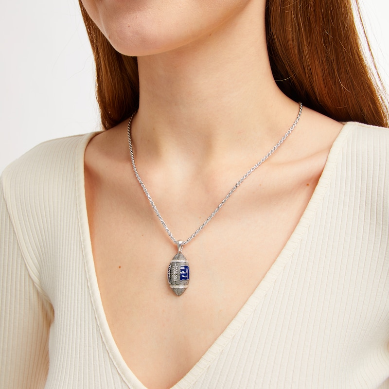 Main Image 5 of True Fans New York Giants 1/20 CT. T.W. Diamond Vertical Football Necklace in Sterling Silver