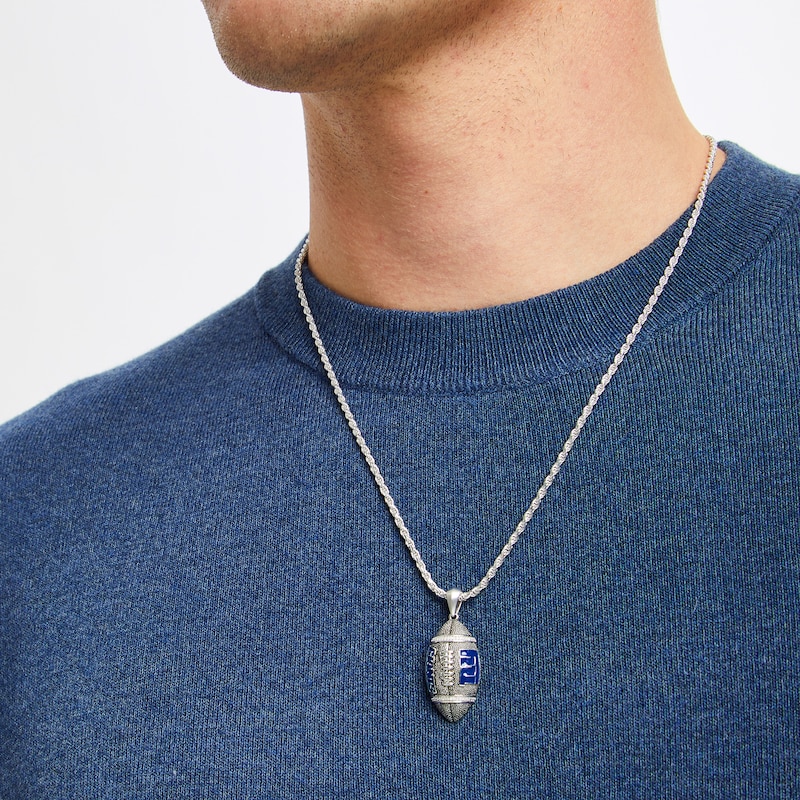 Main Image 6 of True Fans New York Giants 1/20 CT. T.W. Diamond Vertical Football Necklace in Sterling Silver