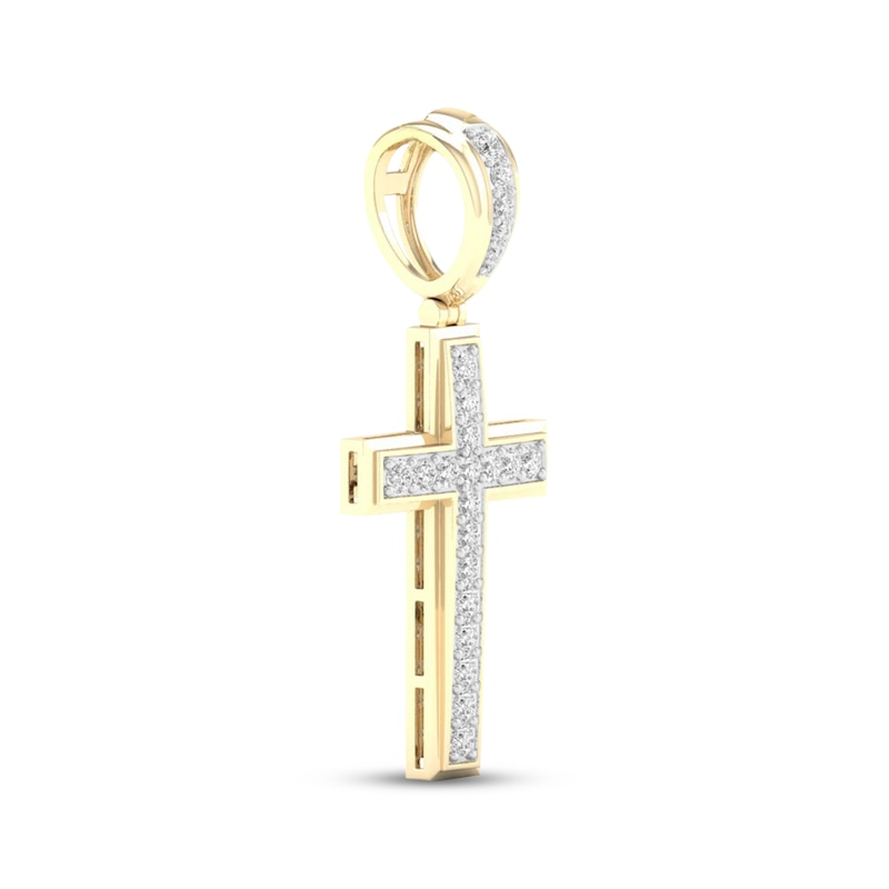 Main Image 2 of Men's Lab-Grown Diamond Cross Charm 1 ct tw 10K Yellow Gold