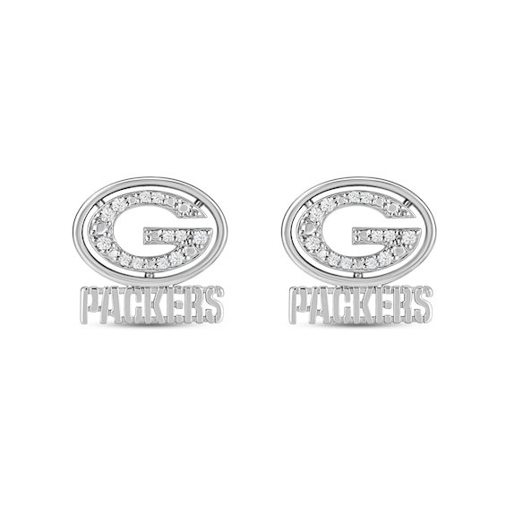 True Fans Green Bay Packers 1/15 ct tw Diamond Logo Stud Earrings Sterling Silver