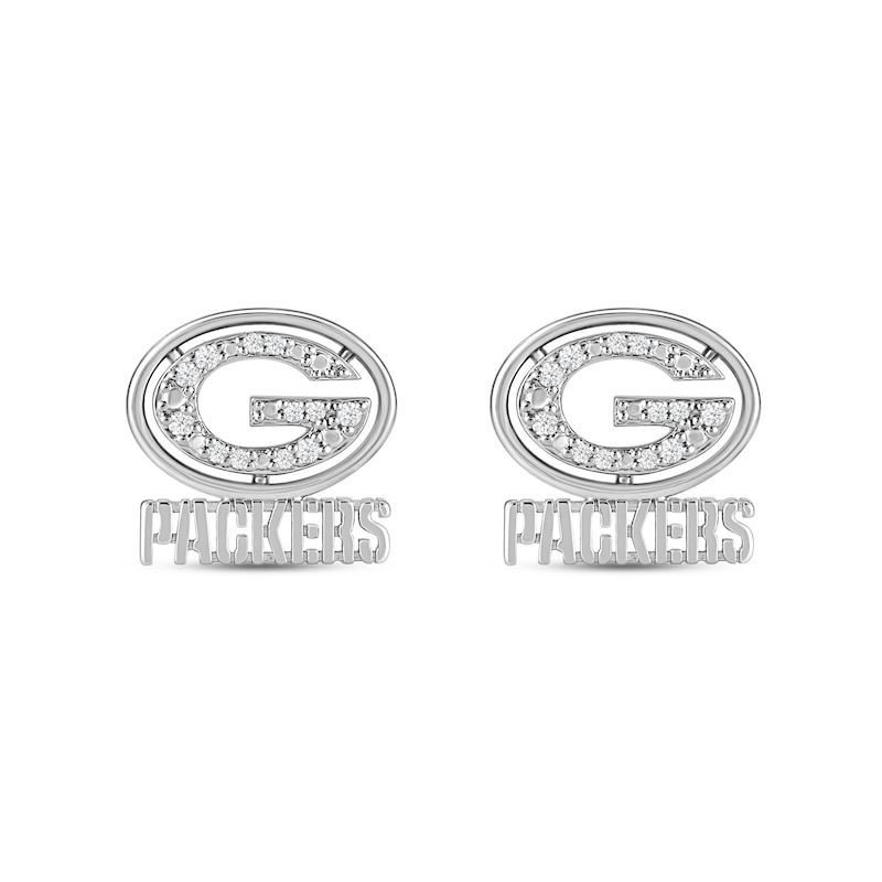 Main Image 1 of True Fans Green Bay Packers 1/15 ct tw Diamond Logo Stud Earrings Sterling Silver