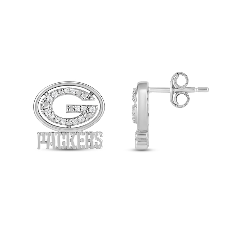 Main Image 3 of True Fans Green Bay Packers 1/15 ct tw Diamond Logo Stud Earrings Sterling Silver