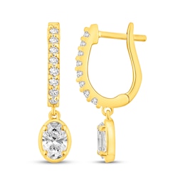 Oval-Cut Lab-Grown Diamond Dangle Hoop Earrings 1 ct tw 10K Yellow Gold