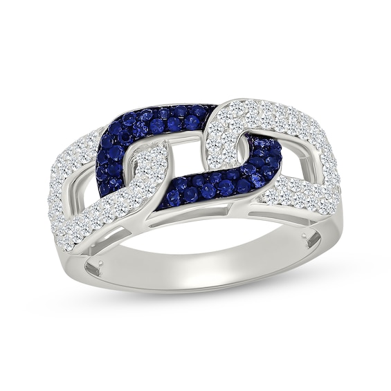 Blue & White Lab-Created Sapphire Link Ring Sterling Silver