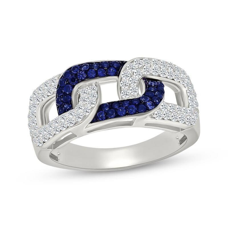 Main Image 1 of Blue & White Lab-Created Sapphire Link Ring Sterling Silver