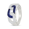 Thumbnail Image 2 of Blue & White Lab-Created Sapphire Link Ring Sterling Silver