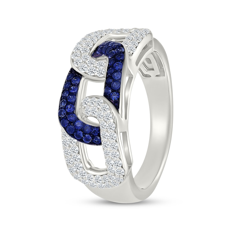 Main Image 2 of Blue & White Lab-Created Sapphire Link Ring Sterling Silver
