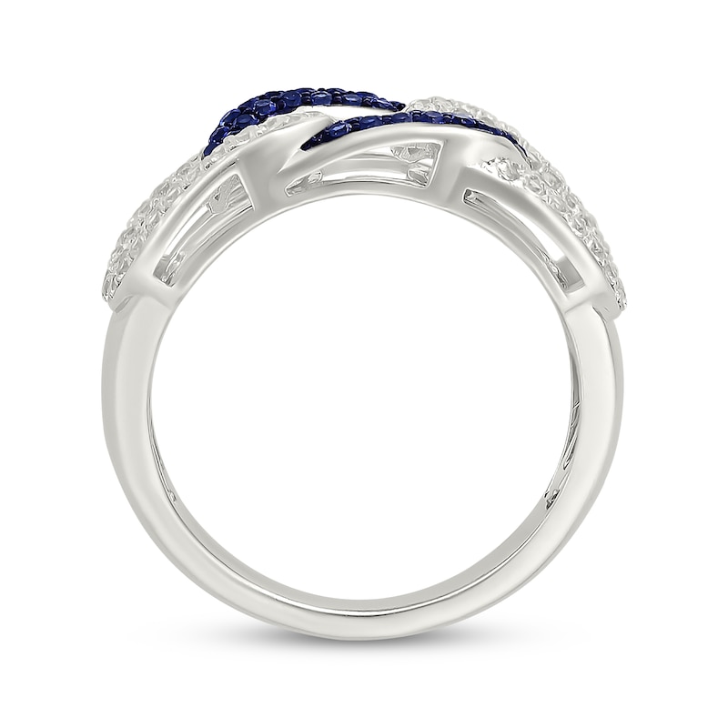 Main Image 3 of Blue & White Lab-Created Sapphire Link Ring Sterling Silver