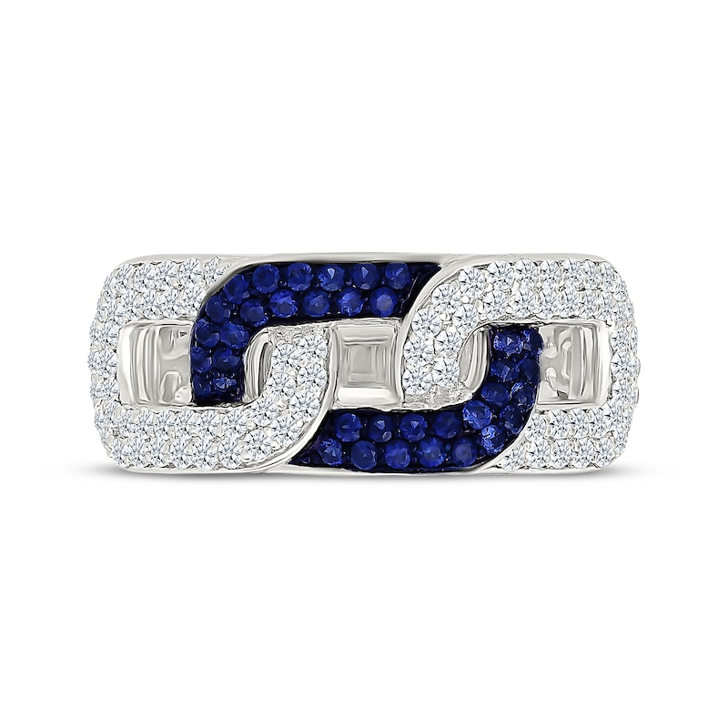 Main Image 4 of Blue & White Lab-Created Sapphire Link Ring Sterling Silver