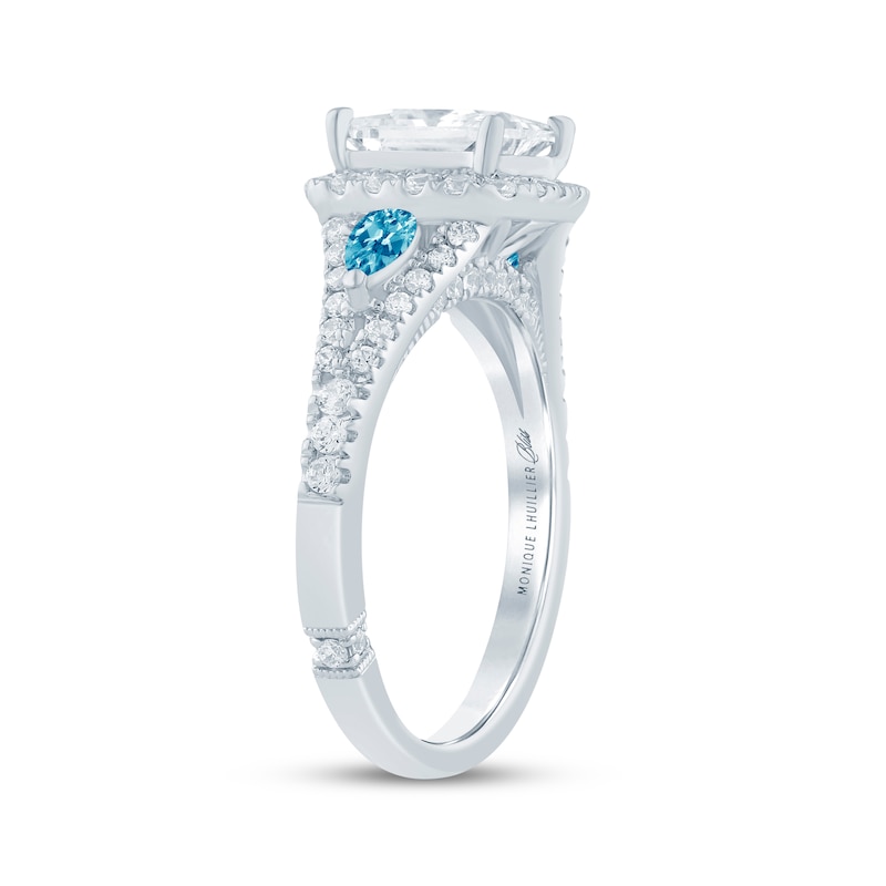 Main Image 2 of Monique Lhuillier Bliss Princess-Cut White & Blue Lab-Grown Diamond Engagement Ring 2-3/4 ct tw 18K White Gold