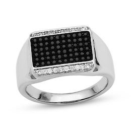 Men's Black & White Diamond Rectangle Top Ring 5/8 ct tw 10K White Gold