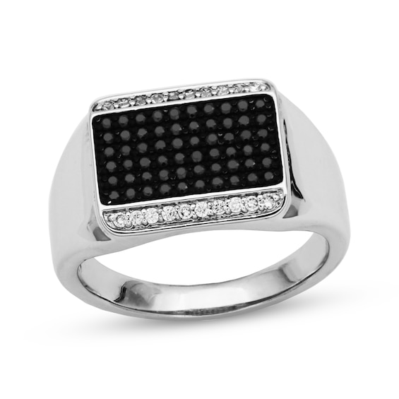 Men's Black & White Diamond Rectangle Top Ring 5/8 ct tw 10K White Gold