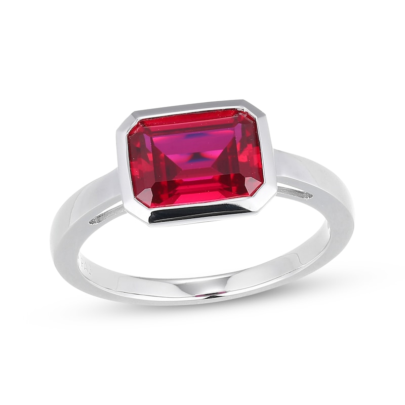 Main Image 1 of STUDIO BY KAY Emerald-Cut Lab-Created Ruby Bezel-Set Solitaire Ring Sterling Silver